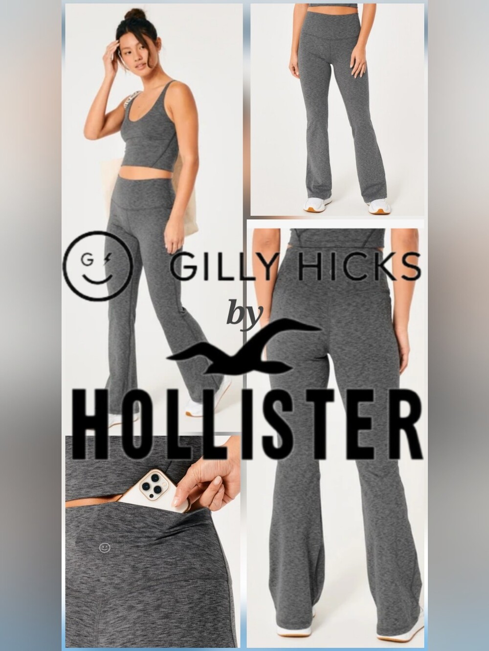 2 For $30Hollister by Gilly Hicks Active Go Recharge Flare Heather Gray Leggings